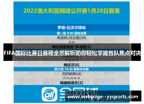FIFA国际比赛日赛程全景解析助你轻松掌握各队焦点对决